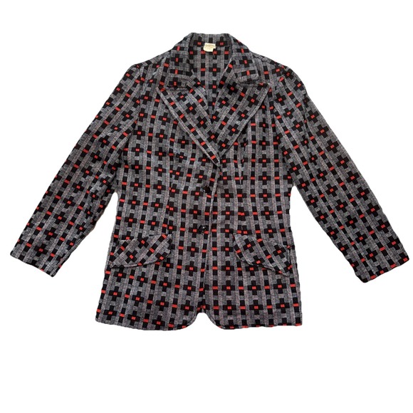 Vintage Jackets & Blazers - Vintage Women's 2 Button Blazer Jacket Polyester Gray Black Red Design 15/16